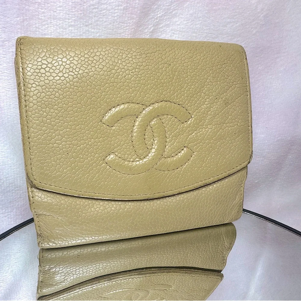 Chanel Bifold Wallet 6-Series Beige Caviar Vintage Authentic W Card Rare 2000s - Picture 15 of 15